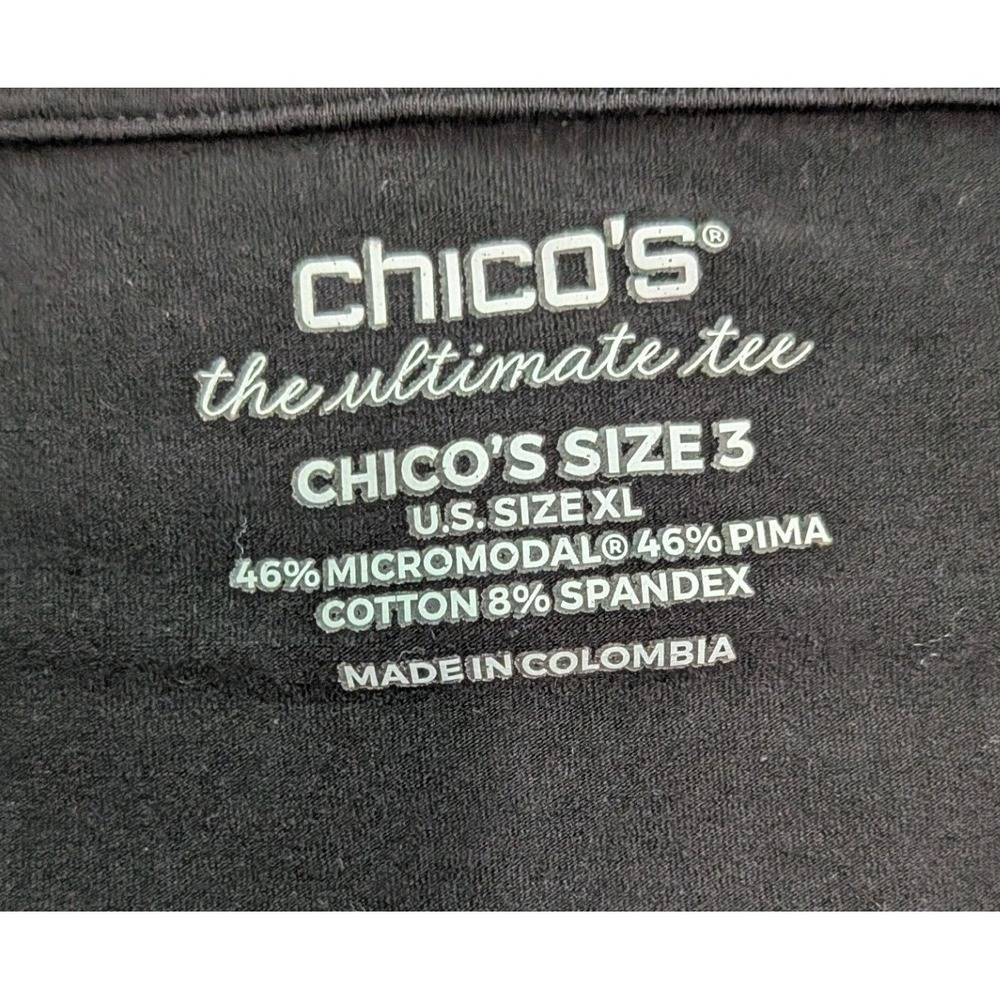 Chico's The Ultimate Tee Women Size 3 XL Black Excellent 3/4 Sleeve V-Neck Top - Picture 4 of 5